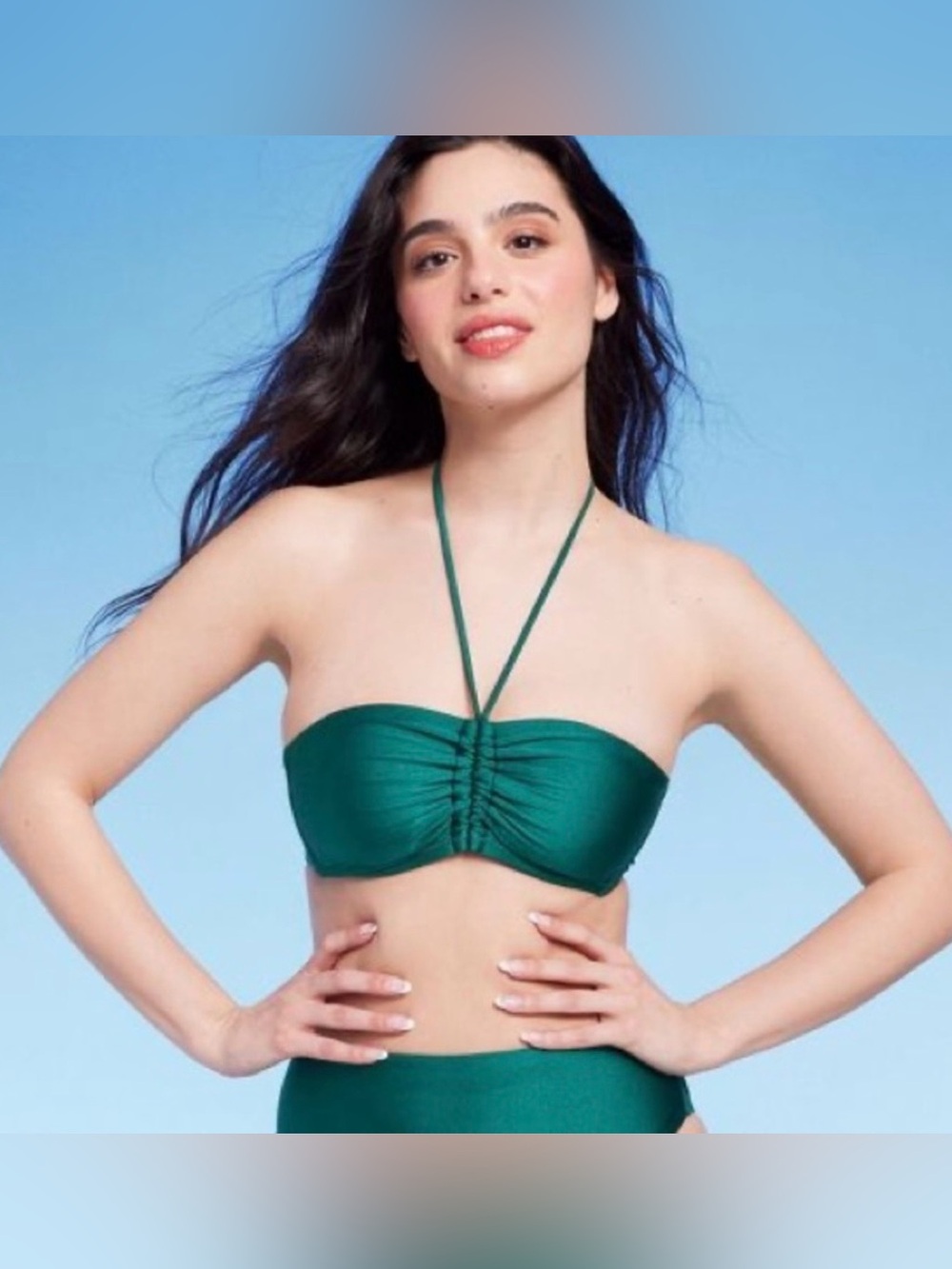 NWT Shade & Shore Emerald Green Ruched Bandeau Bikini Top | Size L (12-14)